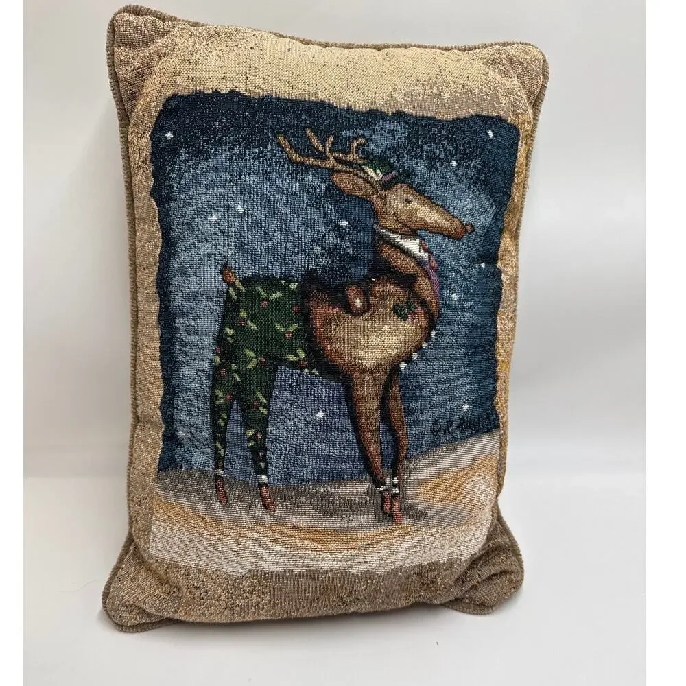 Rustic Deer Tapestry Throw Pillow 12x16 Woodland Cabin Lodge Accent Cushion